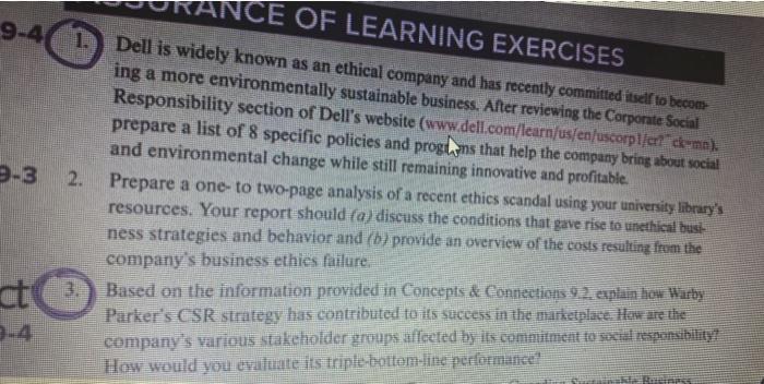 1 and 2 NCE OF LEARNING EXERCISES 9-4 Dell is