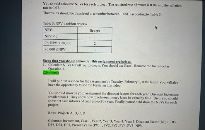 1. Calculate the NPV's for BOTH tables. (please