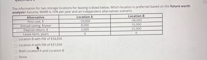 The information for two storage locations for