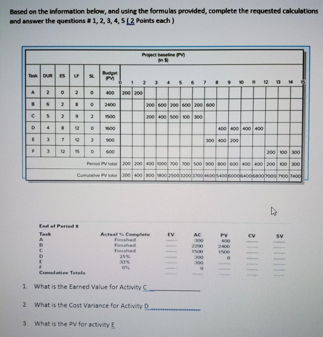 Based on the information below, and using the