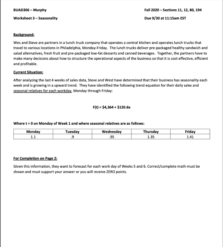 Operations Management - Seasonality BUAD306 -