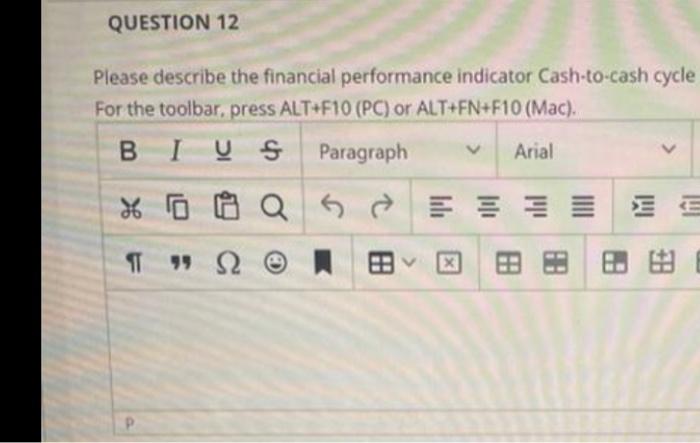 QUESTION 12 Please describe the financial