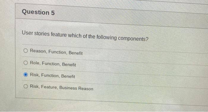 Question 5 User stories feature which of the
