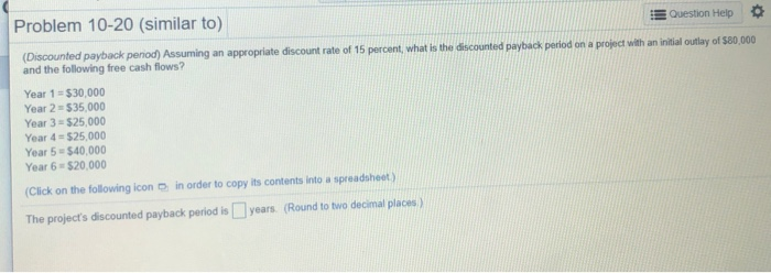 !!! Problem 10-20 (similar to) Question Help