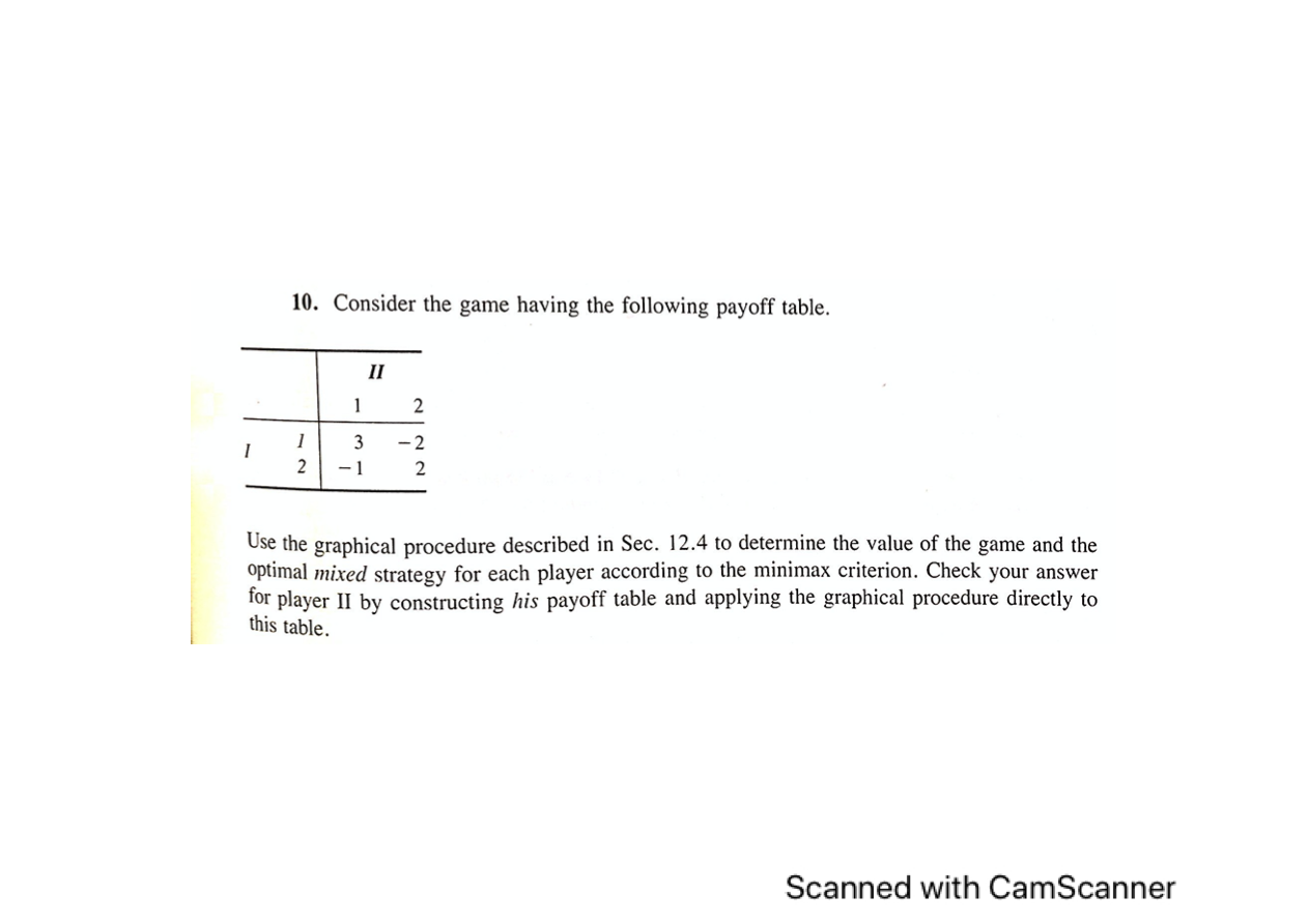 10. Consider the game having the following payoff