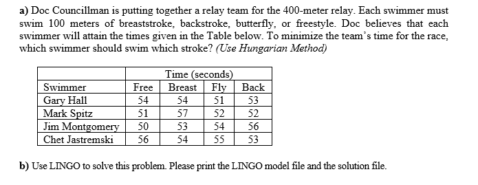 a) Doc Councillman is putting together a relay