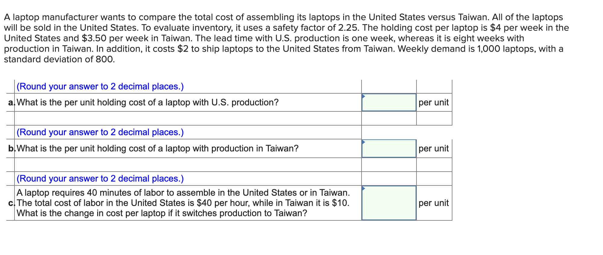 A laptop manufacturer wants to compare the total