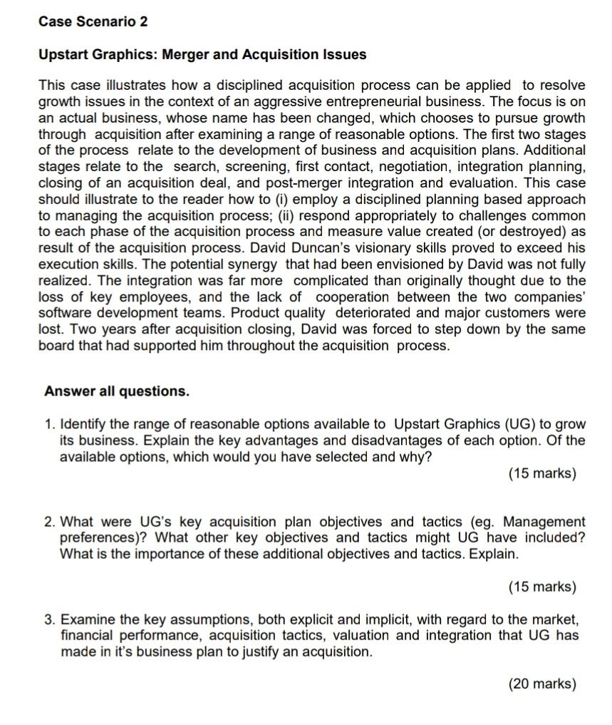 Case Scenario 2 Upstart Graphics: Merger and