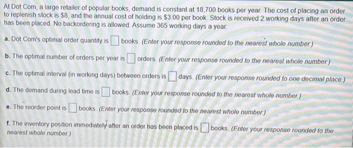 At Dot Com a large retailer of popular books,