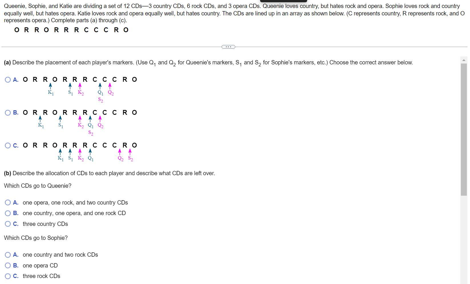 Queenie, Sophie, and Katie are dividing a set of