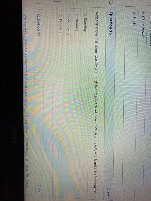 CEO turnover Stories Question 15 1 pts Research