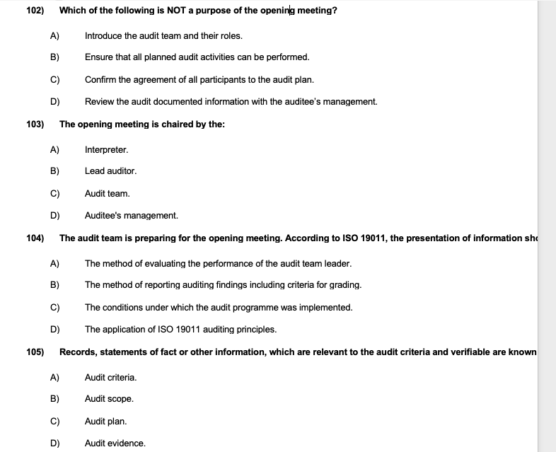 help with the correct answer ! 102) Which of the