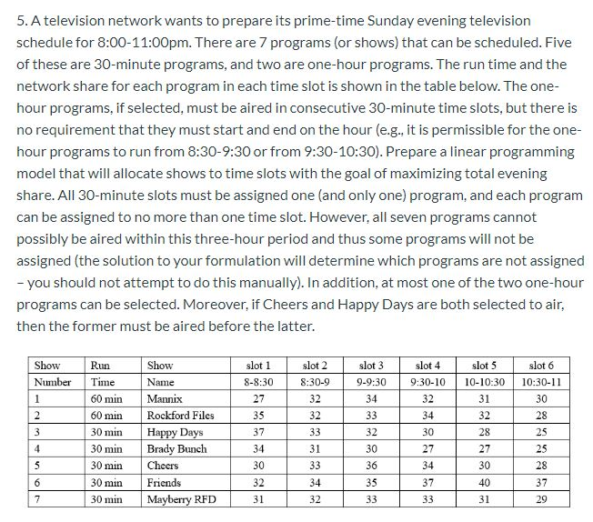 A television network wants to prepare its