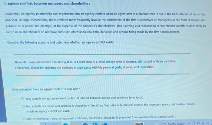 7. Agency conflicts between managers and