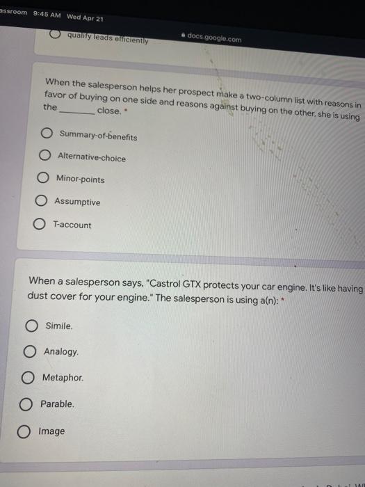 assroom 9:45 AM Wed Apr 21 quality leads