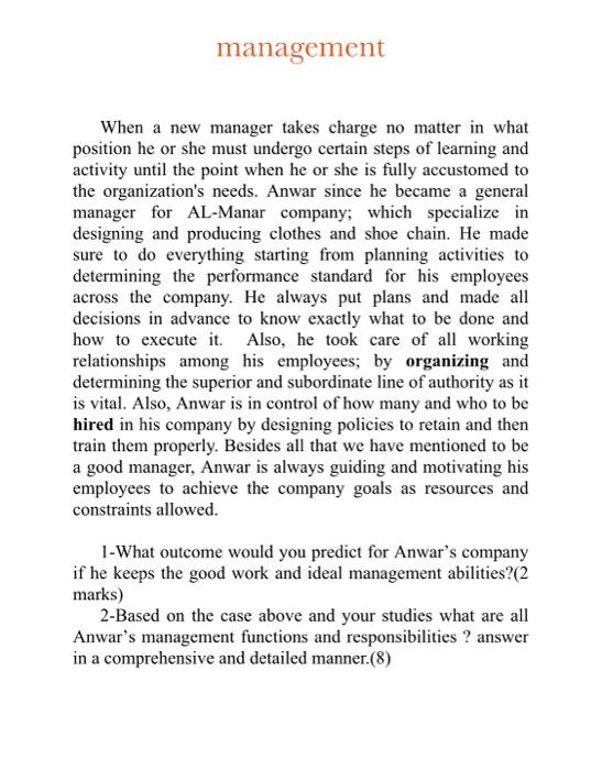 management When a new manager takes charge no