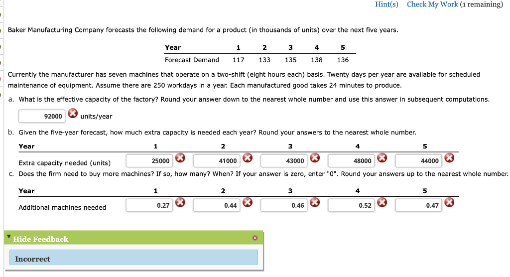 Hint(s) Check My Work (1 remaining) Baker