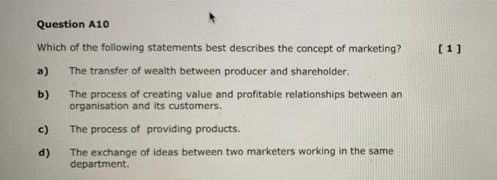 Question A10 Which of the following statements