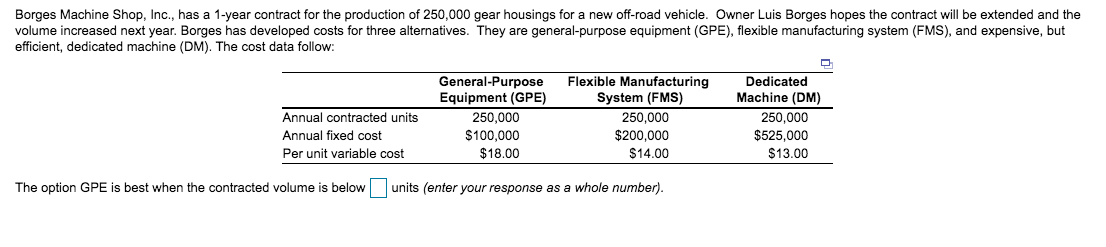 Borges Machine Shop, Inc., has a 1-year contract