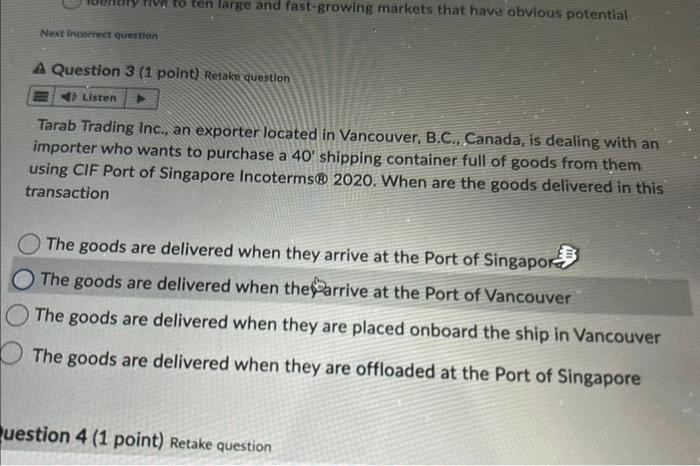 Nest incorrect question A Question 3 (1 point)