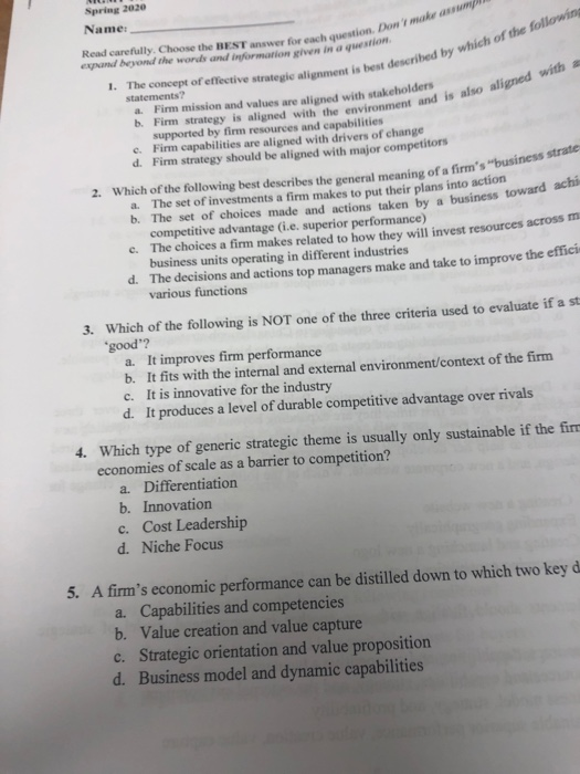 Spring 2030 Name: question. Dan make Read