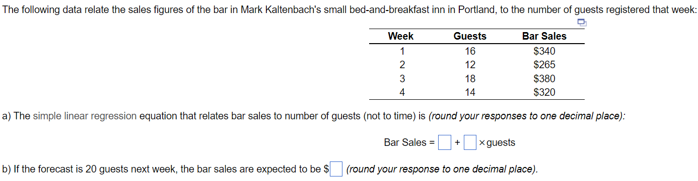 a) The simple linear regression equation that