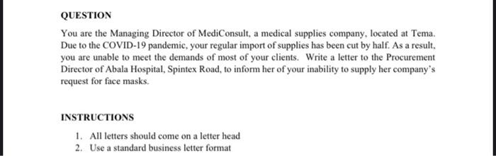 QUESTION You are the Managing Director of