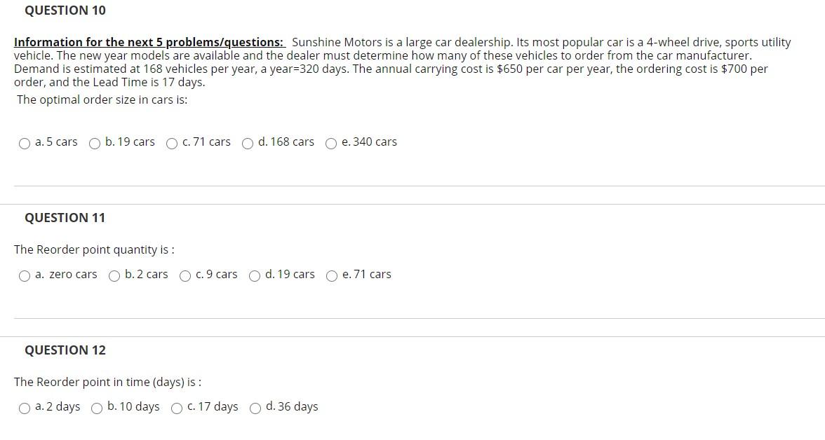 QUESTION 10 Information for the next 5