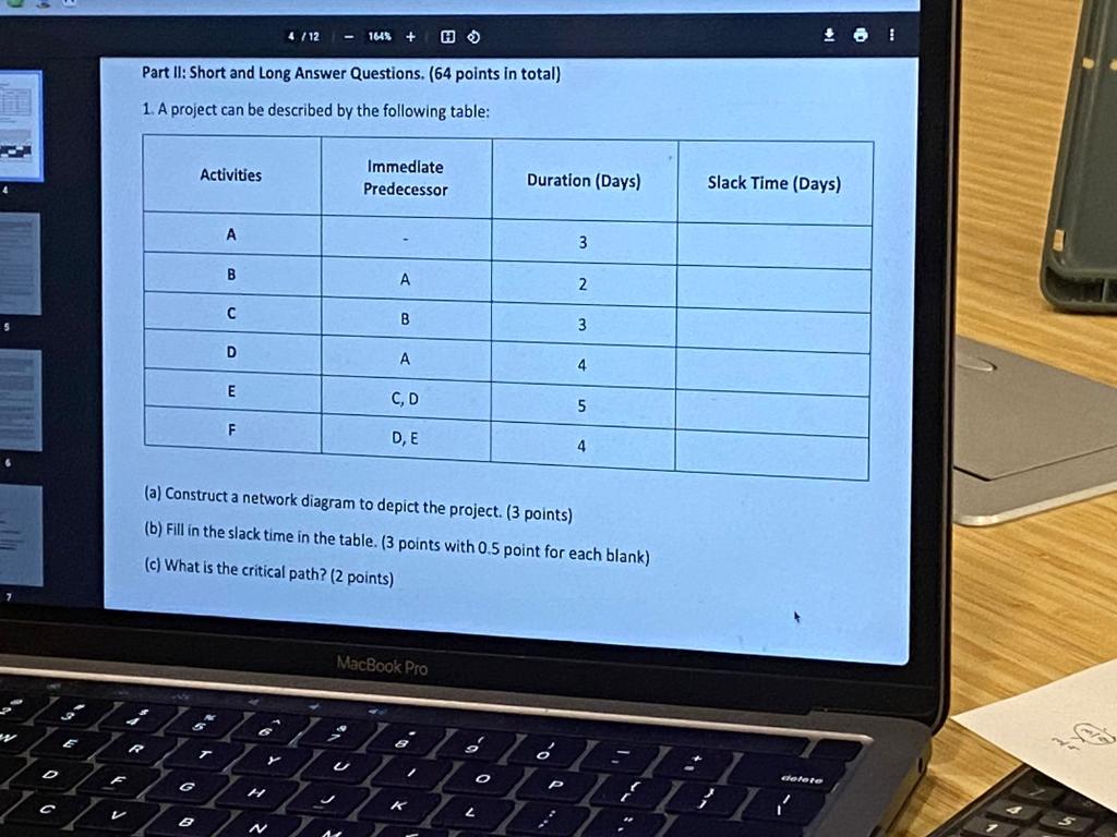 4/12 - 1645 + H Part II: Short and Long Answer