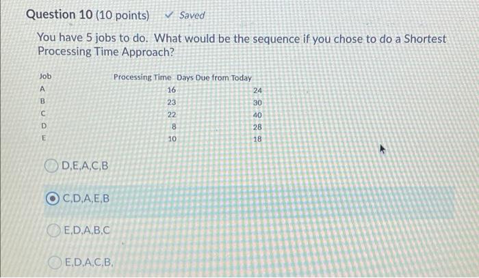 Question 5 (10 points) If you have 5 jobs and you