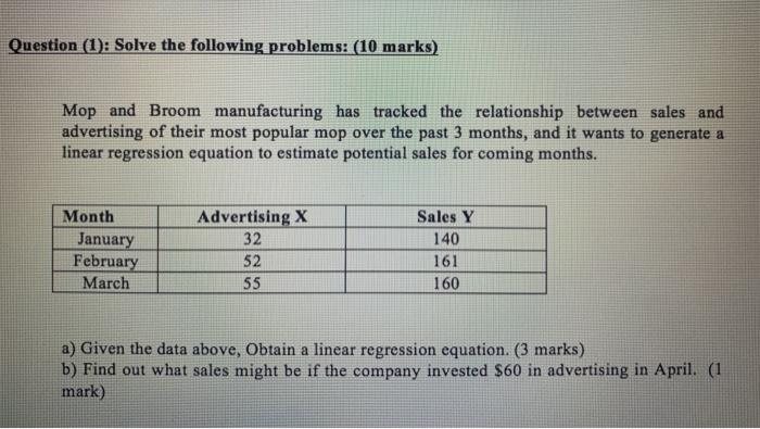 Question (1): Solve the following problems: (10