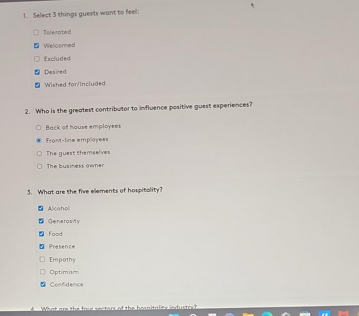 1. Select 3 things guests want to feel: Tolerated