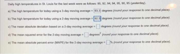 Daily high temperatures in St. Louis for the last