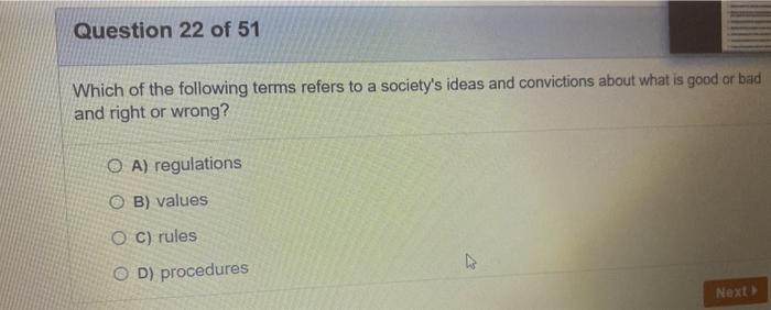 Question 22 of 51 Which of the following terms