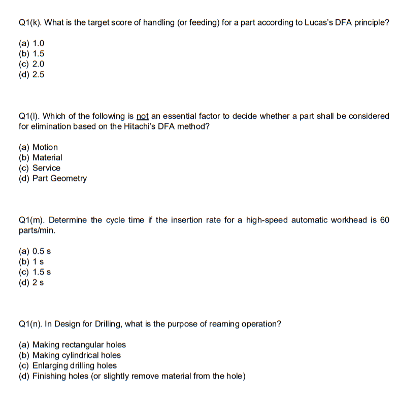 Q1(k). What is the target score of handling (or