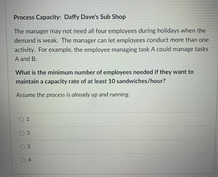Process Capacity: Daffy Dave's Sub Shop The
