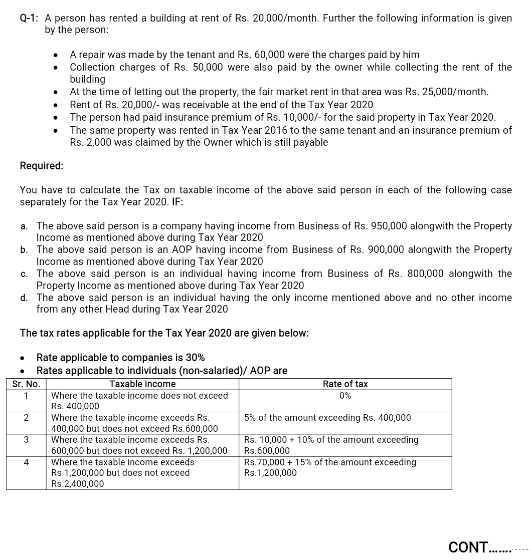 Q-1: A person has rented a building at rent of