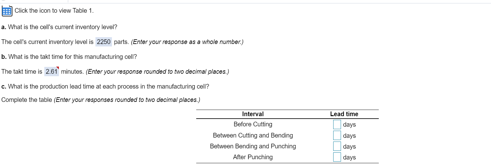 Click the icon to view Table 1. a. What is the