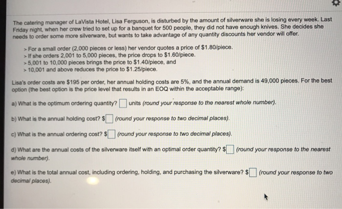 The catering manager of LaVista Hotel, Lisa