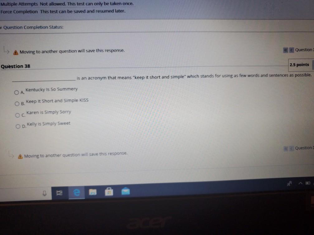 Multiple Attempts Not allowed. This test can only