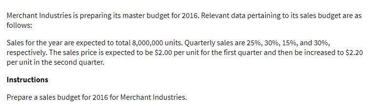 Merchant Industries is preparing its master