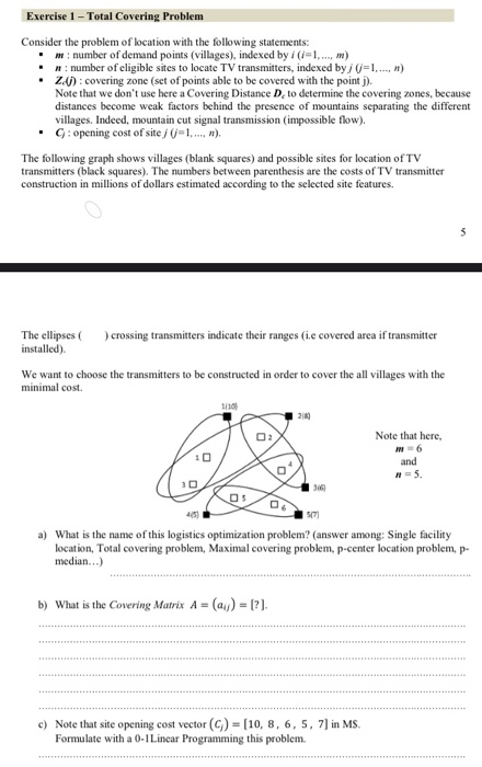 Exercise 1 - Total Covering Problem Consider the