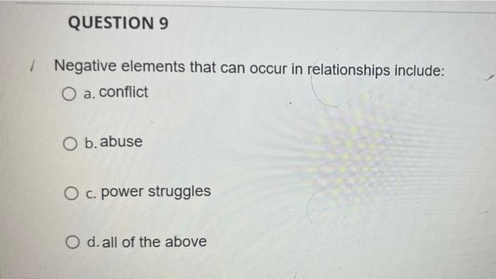 Negative elements that can occur in relationships