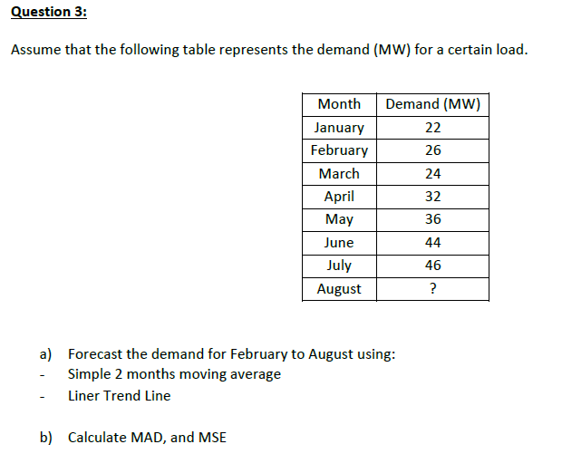 Question 3: Assume that the following table