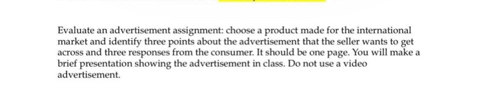 Evaluate an advertisement assignment: choose a