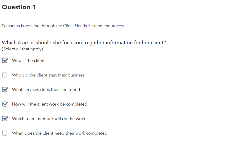 Question 1 Samantha is working through the Client