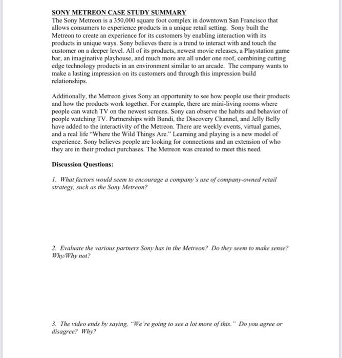 SONY METREON CASE STUDY SUMMARY The Sony Metreon