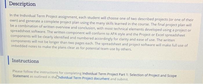 Description In the Individual Term Project