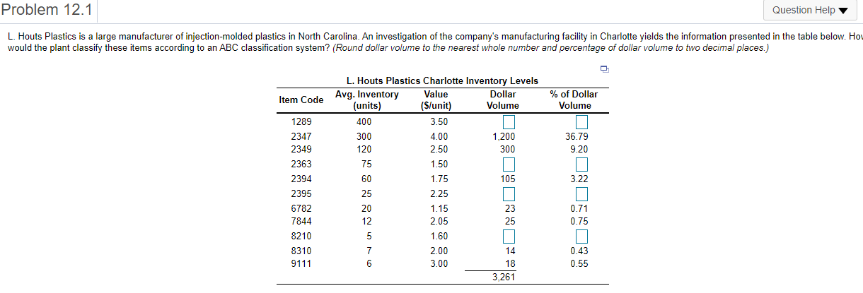 undefined Problem 12.1 Question Help L. Houts