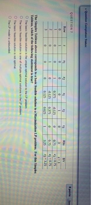 Question Completion Status: QUESTION 7 8 points